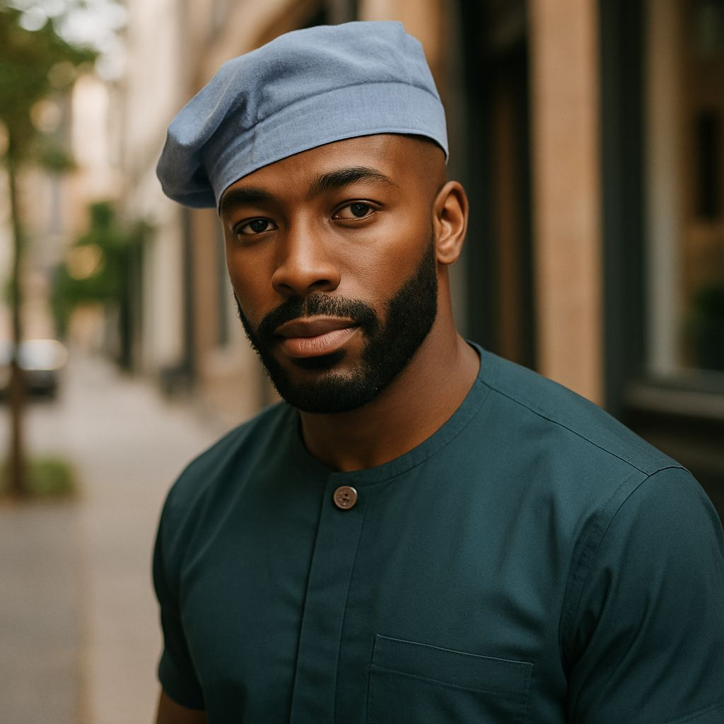 Light blue Aso Oke kufi hat – Yoruba brimless fila cap African clothing by Dupsie’s African Fashion