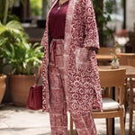 Nadine Burgundy African Tie-Dye Kimono Pants Suit with Rhinestones for Women | Dupsie’s African Fashion DPKMTPB14 by Dupsie's African Fashion
