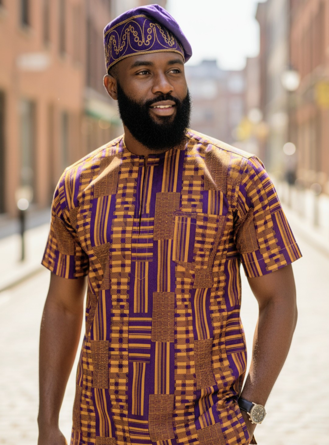 Omega Psi Phi Purple and Gold African print Kente Dashiki shirt by Dupsie's African fashion 