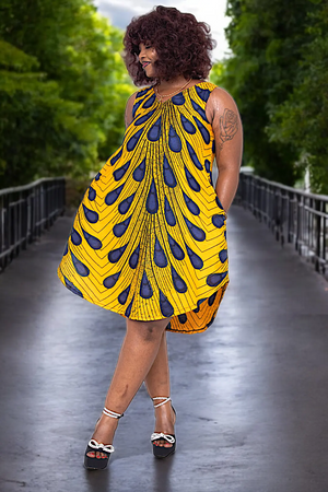 blue and orange african print dress Handmade Ankara Shift Dress