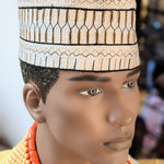 Shaha Off-White African Handwoven Hausa Mallam Nigerian Hat Kufi Cap-DPHOWMH3