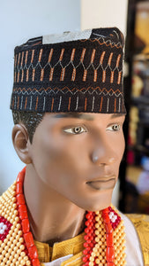 Hafees Black African Handwoven Hausa Mallam Nigerian Hat Kufi Cap-DPHBHMH4