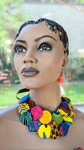 Dupsie's Nahomee African print wrapped button Necklace-DPJAPWBN5