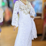 Tiwah White African Sequin Lace Maxi Dress-DPXWLS02