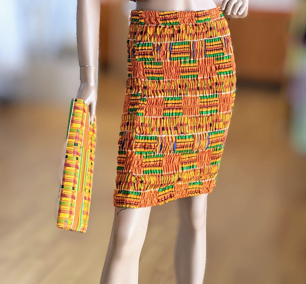 Agyemang Smocked Kente African Print fitted pencil skirt-DP3227SPS