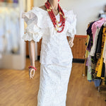 Florenze White African Sequin Lace Ruffle Blouse and Sequin Lace Wrap Skirt-DPXWSLTWS2