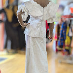 Florenze White African Sequin Lace Ruffle Blouse and Sequin Lace Wrap Skirt-DPXWSLWS2