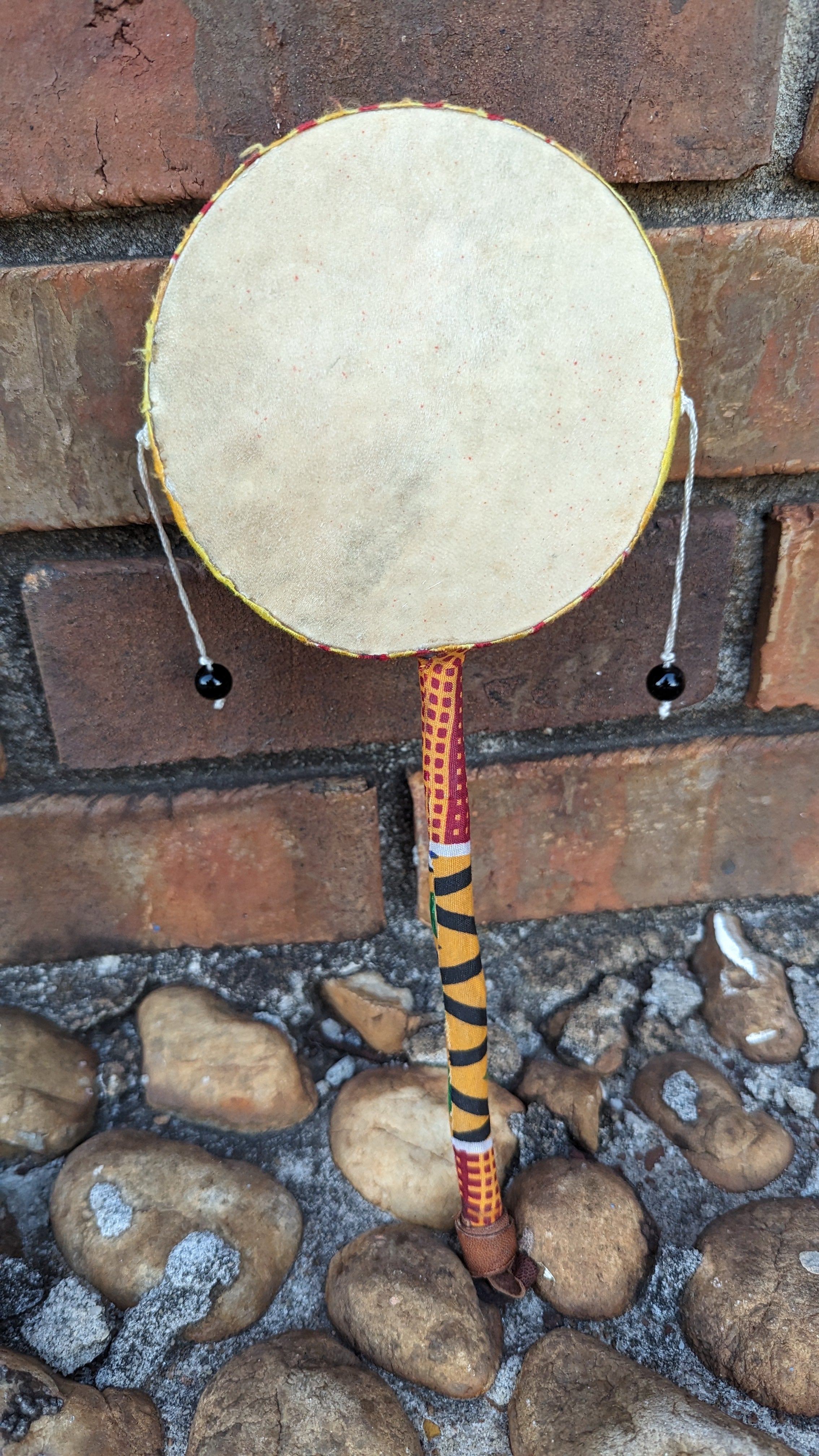 Itnahsa Handheld African Percussion Drum trimmed with Kente Print-DPADPD1