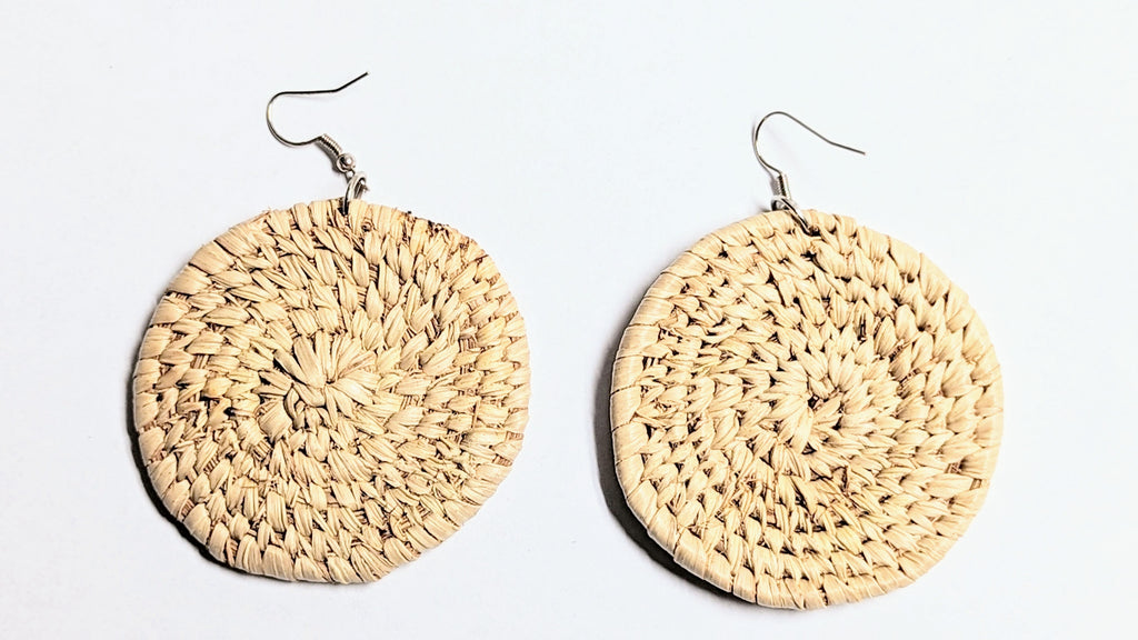 Fathia Tan African Raffia Palm hook Earrings-DPJTARGE11