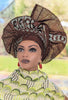 Nnekah Coffee-Brown and Mint-Green Aso Oke African head tie Autogele pre-tied Head wrap-DPAGCBMG32