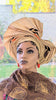 Evah Tan with Orange and Brown Leaf Patterns African Aso Oke Autogele Head Tie pre-tied Head wrap-DPAGTBO33