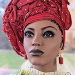 Red and Silver Dahomey African Aso Oke head tie Autogele ready gele pre-tied head wrap-DPARSBL30