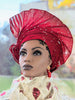 Badesimi Red African Aso Oke head tie Autogele head tie ready Gele head wrap-DPARSS10