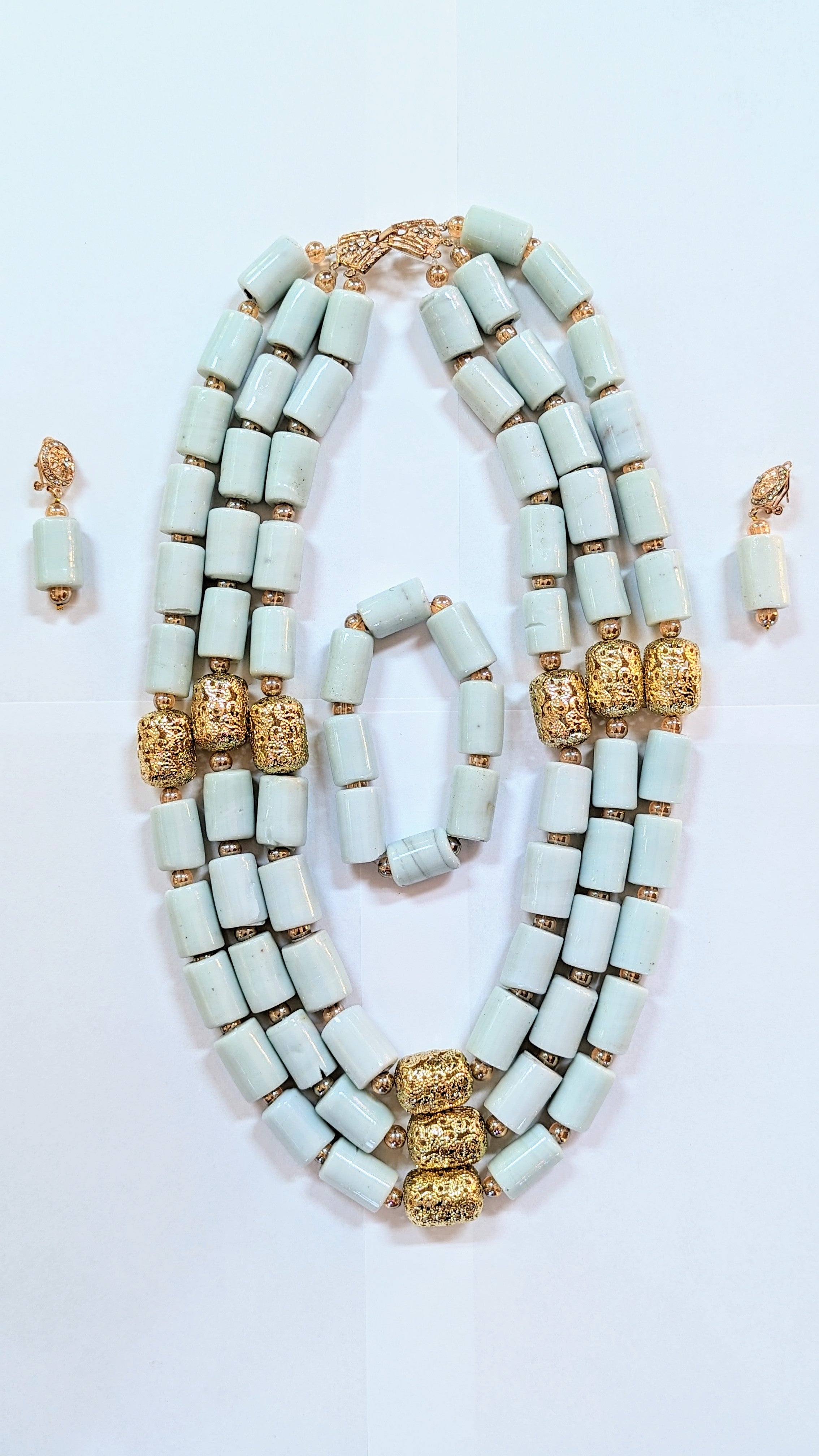 Dupsie's Ayooluwa Ileke African Bead Necklace, Bracelet and earrings Set Yoruba Ifa African Bride jewelry