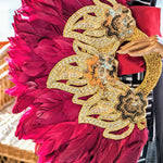 Burgundy Gold African feather fan Dupsie's wedding bride