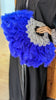 Dupsie's Handcrafted Ayaba Royal Blue Nigerian African Feather Fan with Silver Ornate Handle DPFFRBS20