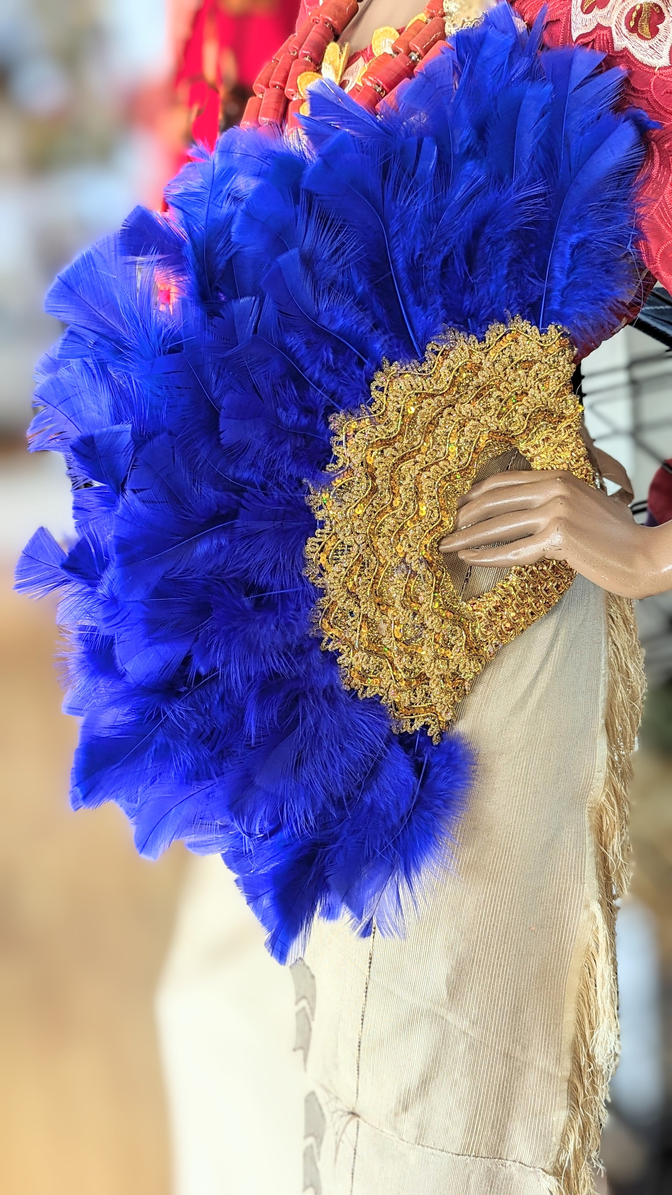 Dupsie's Royal Blue Nigerian African Wedding Feather Fan women