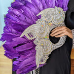 Purple Silver feather fan wedding fan African bride Dupsie's DPFFPS49 