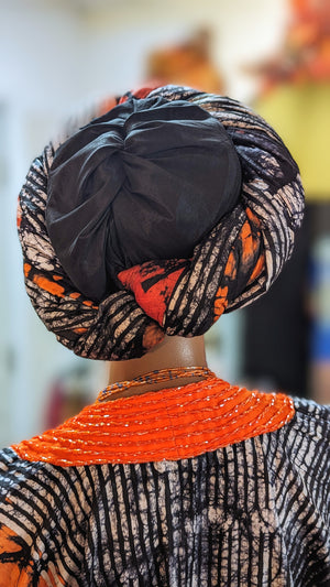 Orange African batik Pre-tied hat Dupsie's