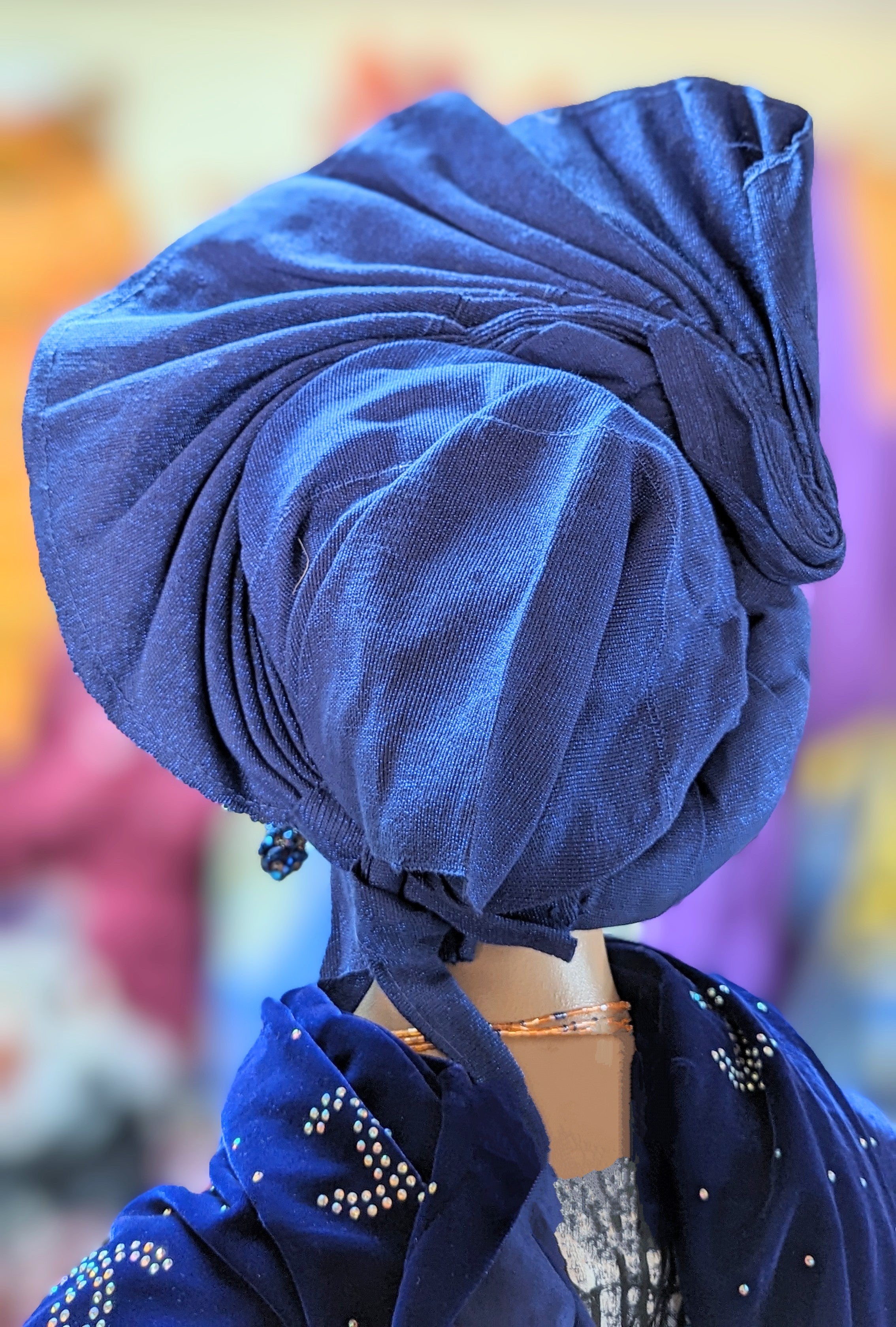 Royal Blue Autogele Gele African head wrap Aso Oke Dupsie's