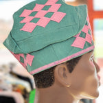 Pink and Green Aso Oke African hat