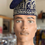 Navy Blue and Silver velour Velvet Kufi fila cap hat
