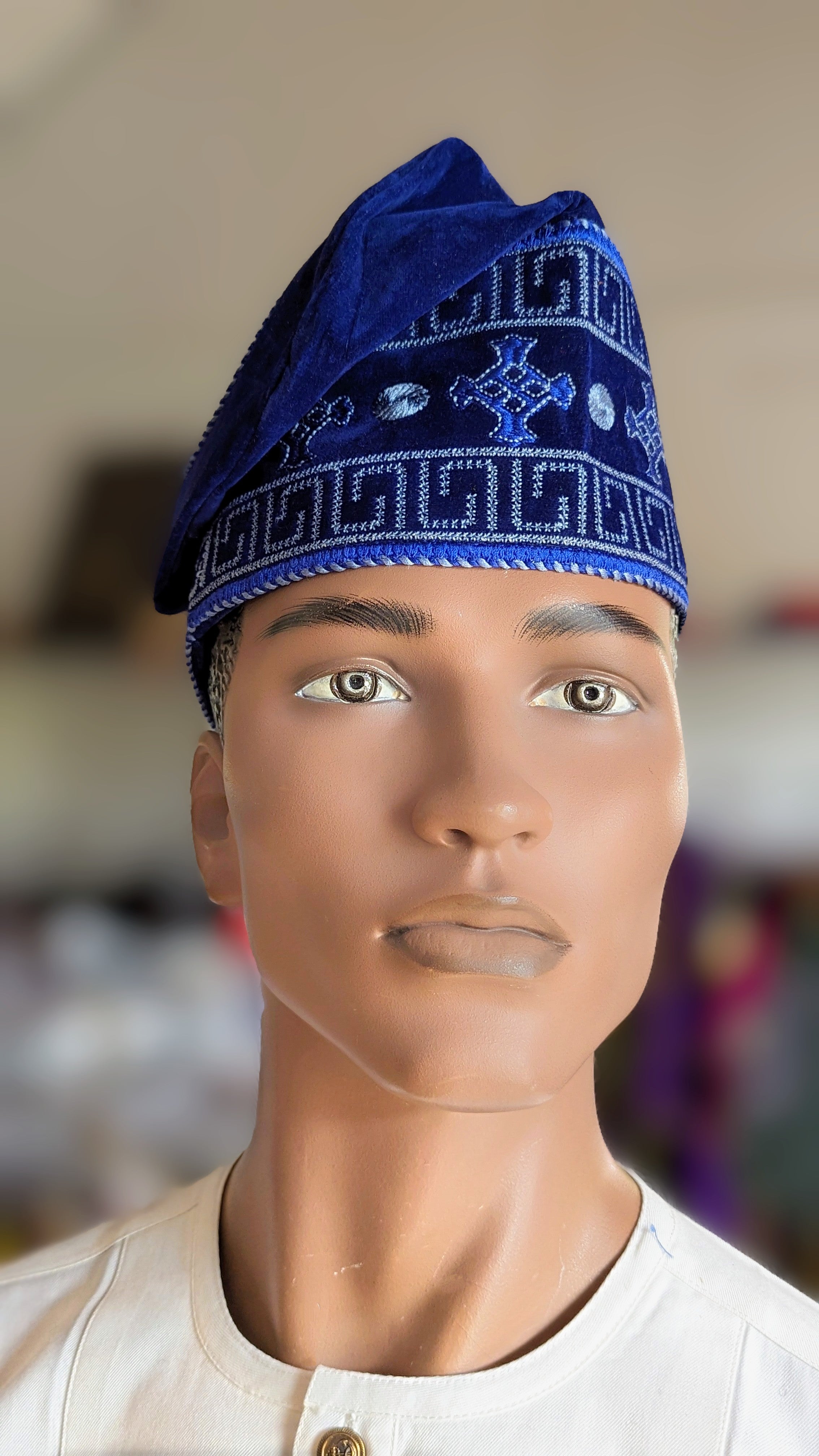 Blue Powder-Blue African Velvet Fila cap hat