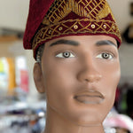 Dupsie's Zamani Burgundy Velvet Fila Cap Kufi hat with Gold embroidery DPHVHBG3