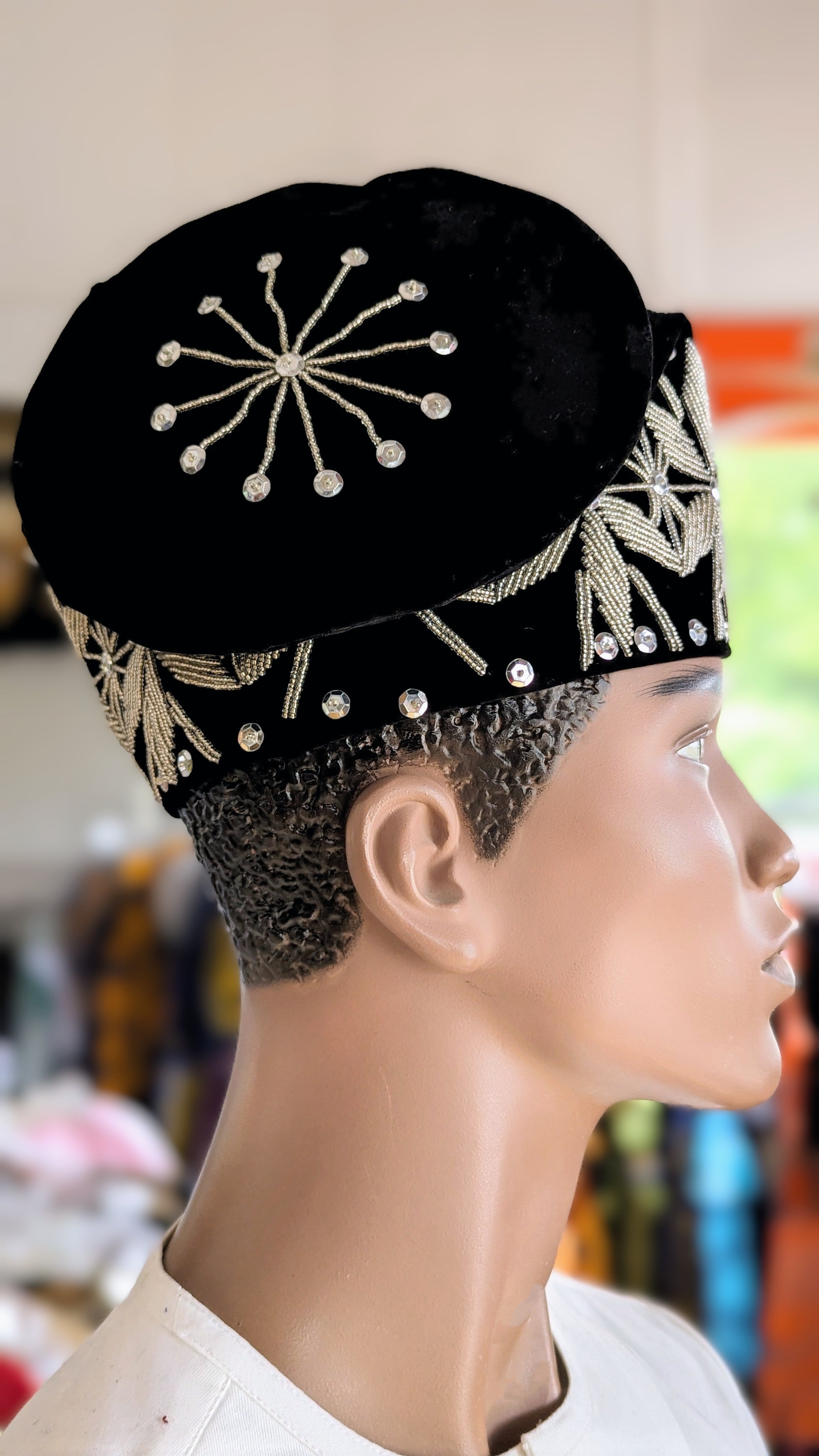 Black silver African Velvet hat cap Kufi Dupsie's