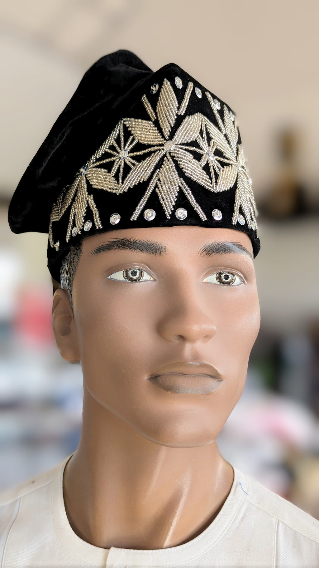 Dupsie's Filani Black Silver Velvet embroidered Kufi Cap hat DPHBSVH7
