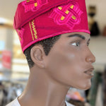 Fuchsia Pink Gold African Fila Cap hat kufi