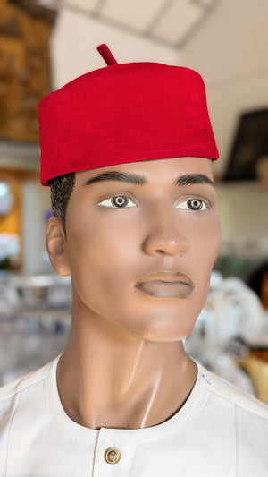 Red Igbo African Hat Velvet Dupsie's beret style