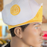 White and Gold African Aso Oke hat cap fila Dupsie's 
