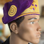 Purple Gold Aso Oke hat embroidery Dupsie's 