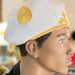 White Gold Aso Oke hat Gold embroidery Dupsie's
