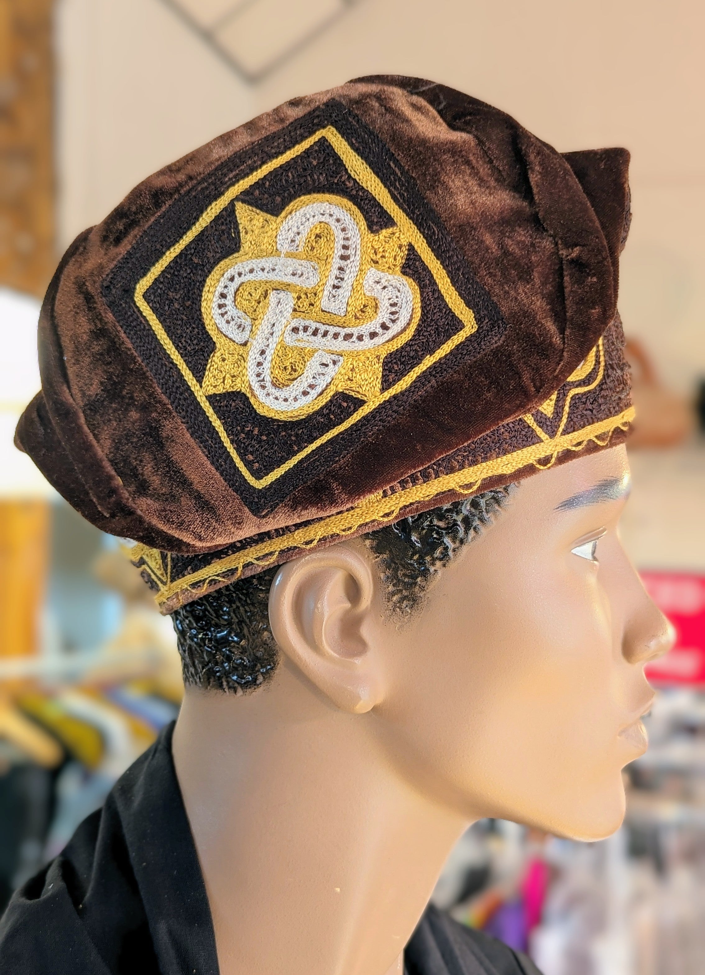 Brown Gold African Velvet cap Kufi hat Dupsie's 