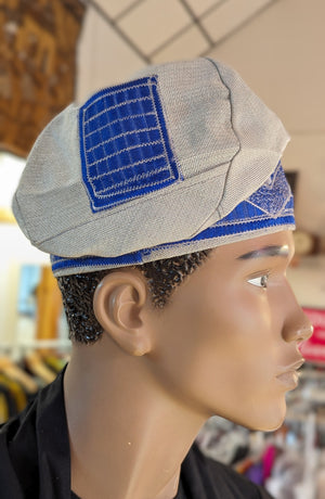Silver Blue African Aso Oke hat cap Kufi Dupsie's