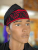 Dupsie's Alago Embroidered Black African Cotton Adebo fila kufi cap hat with Red embroidery DPH4098
