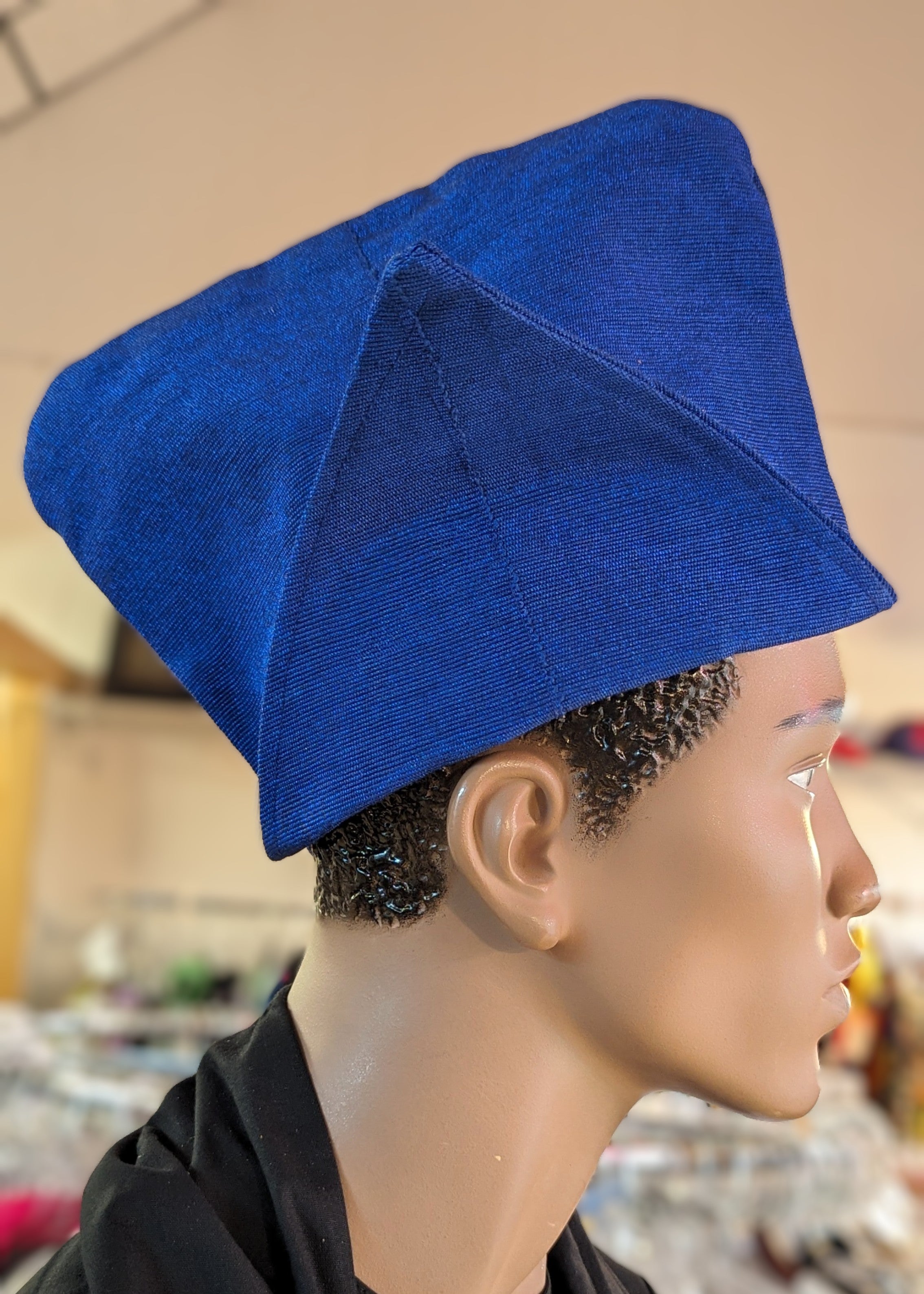 Blue Aso Oke Abeti Aja cap hat Dupsie's 