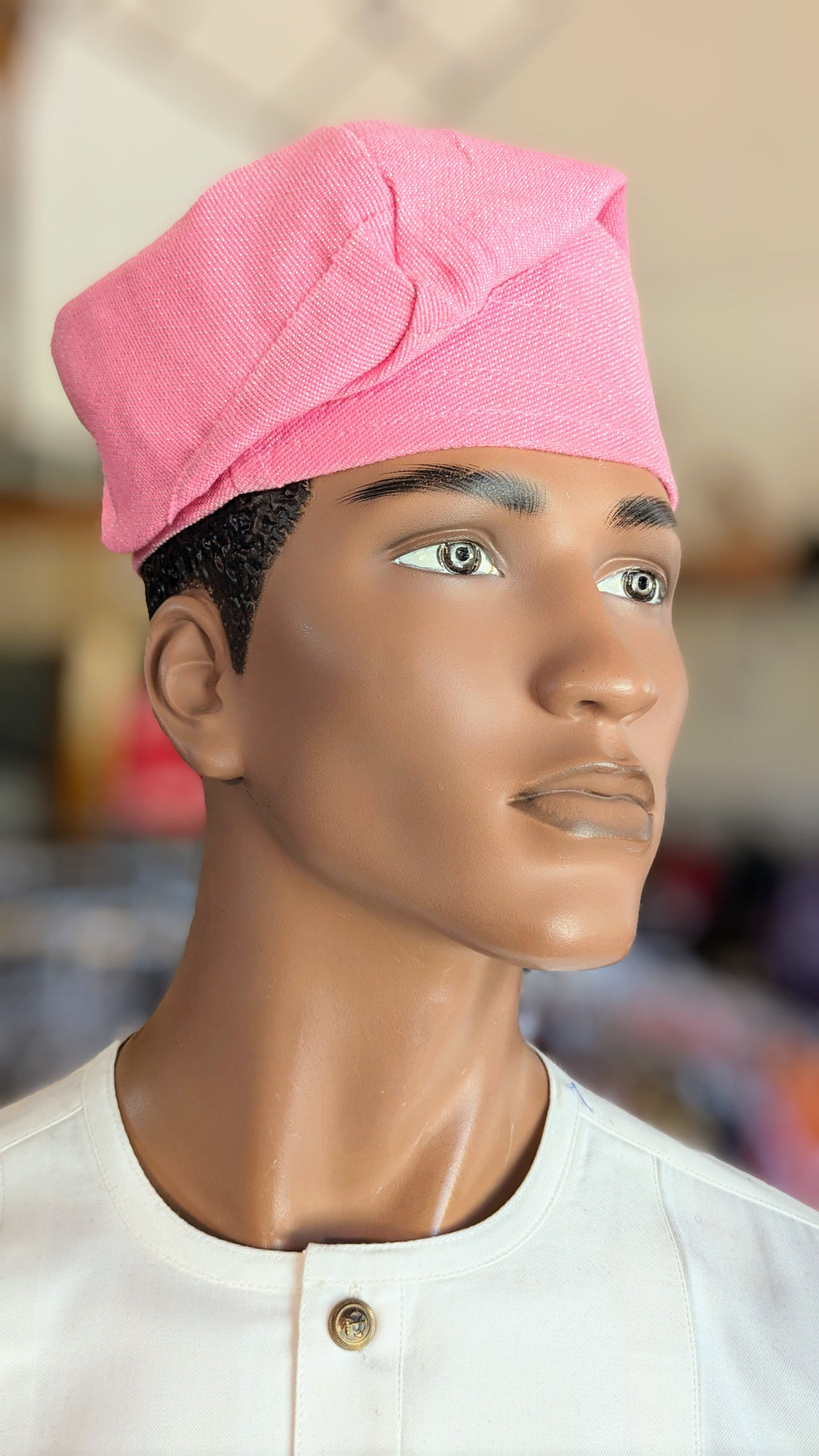 Dupsie's Pink Gberi Aso Oke handwoven Fila Kufi Cap African Hat DPHAAP21