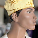 Cream Gold Aso Oke embroidery fila cap Kufi African hat Dupsie's
