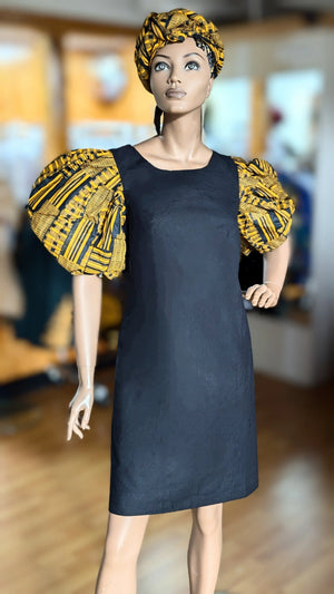 Dupsie's Nyame NTI Kente Black and Gold African Print A-Line Dress Medium(10) Dupsie's Nyame NTI Kente Black and Gold African Print A-Line Dress Medium(10)