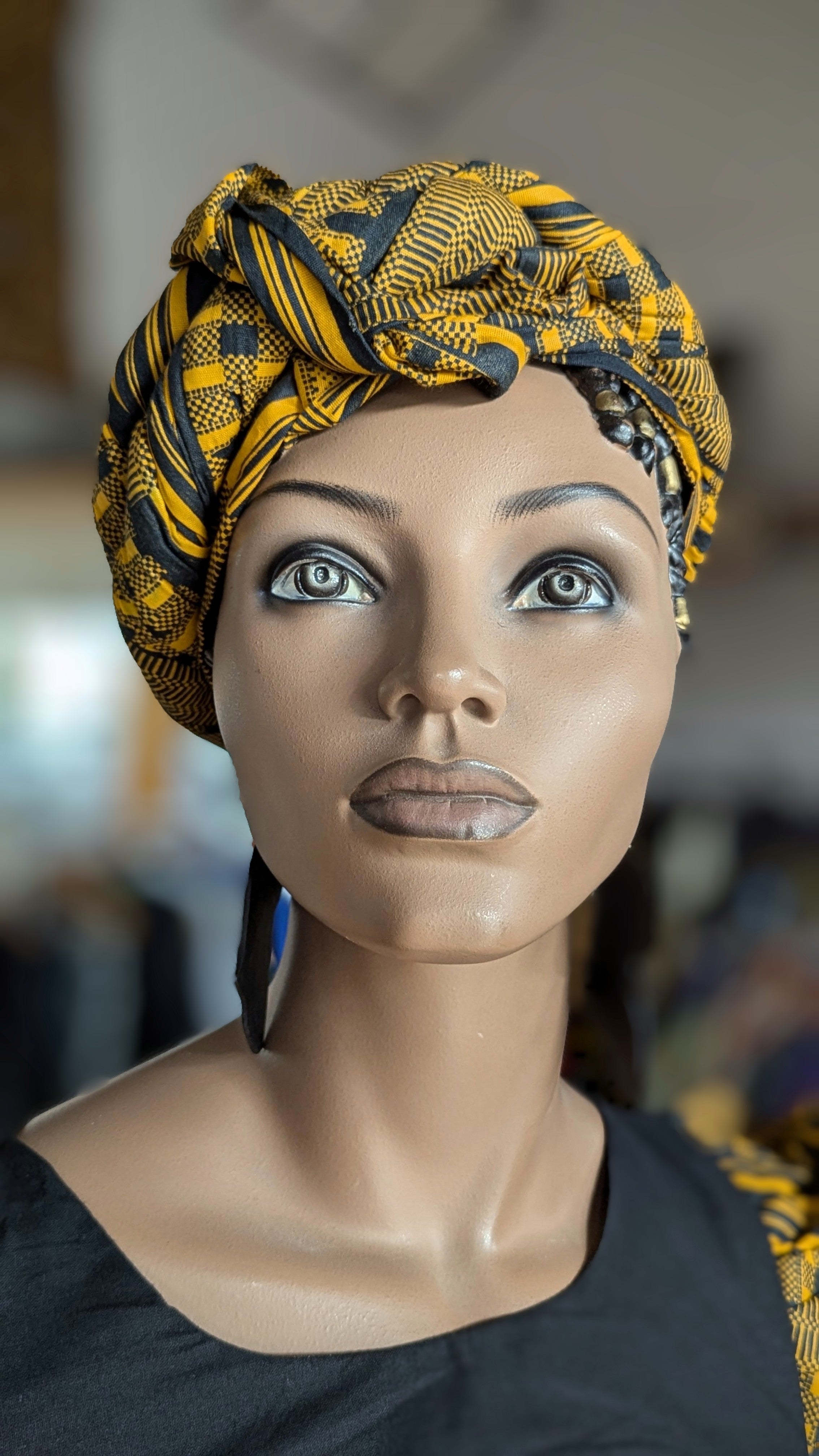 Black Gold African Print Kente Turban head wrap