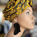 Zola Black and Gold African Print Pre-Tied Modu Head Wrap