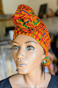 Adisa Multicolored Kente African Print Pre-Tied Head Wrap