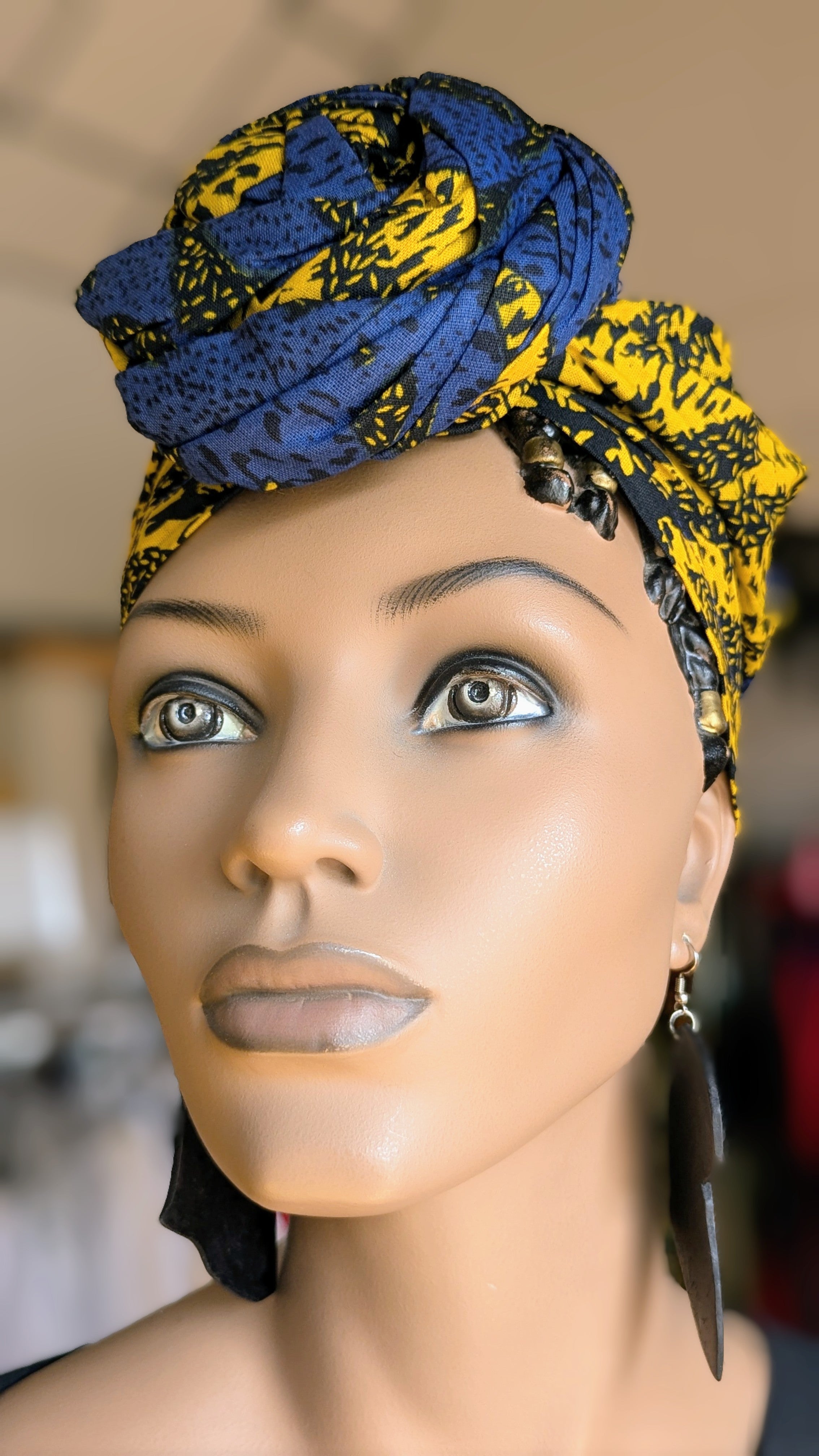 Dupsie's Zalika Blue and Gold Sunburst African Print Pre-Tied Head Wrap DP4071PT5