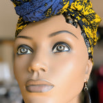 Dupsie's Zalika Blue and Gold Sunburst African Print Pre-Tied Head Wrap DP4071PT5