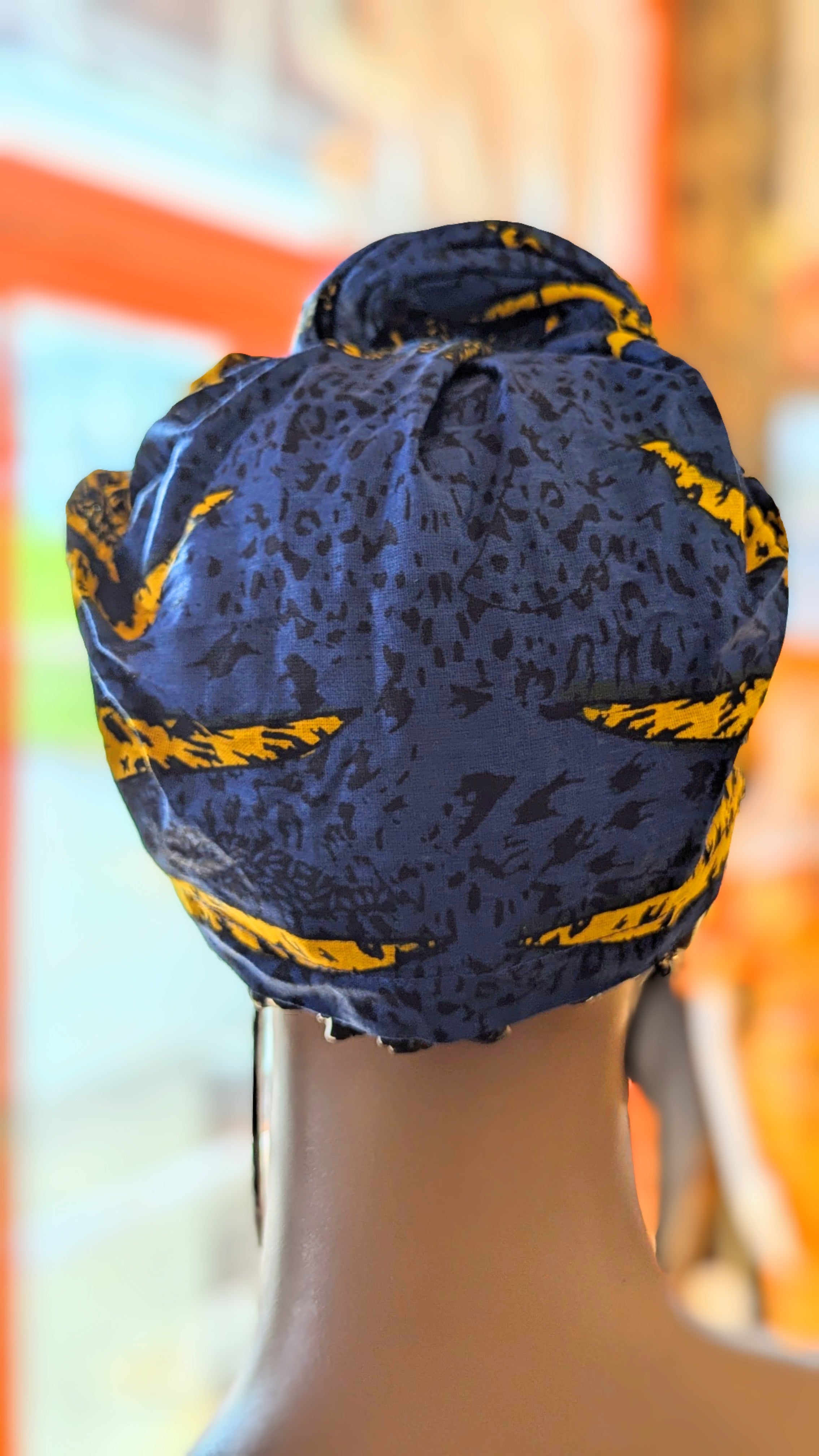 Blue and Gold African Print head wrap Dupsie's 