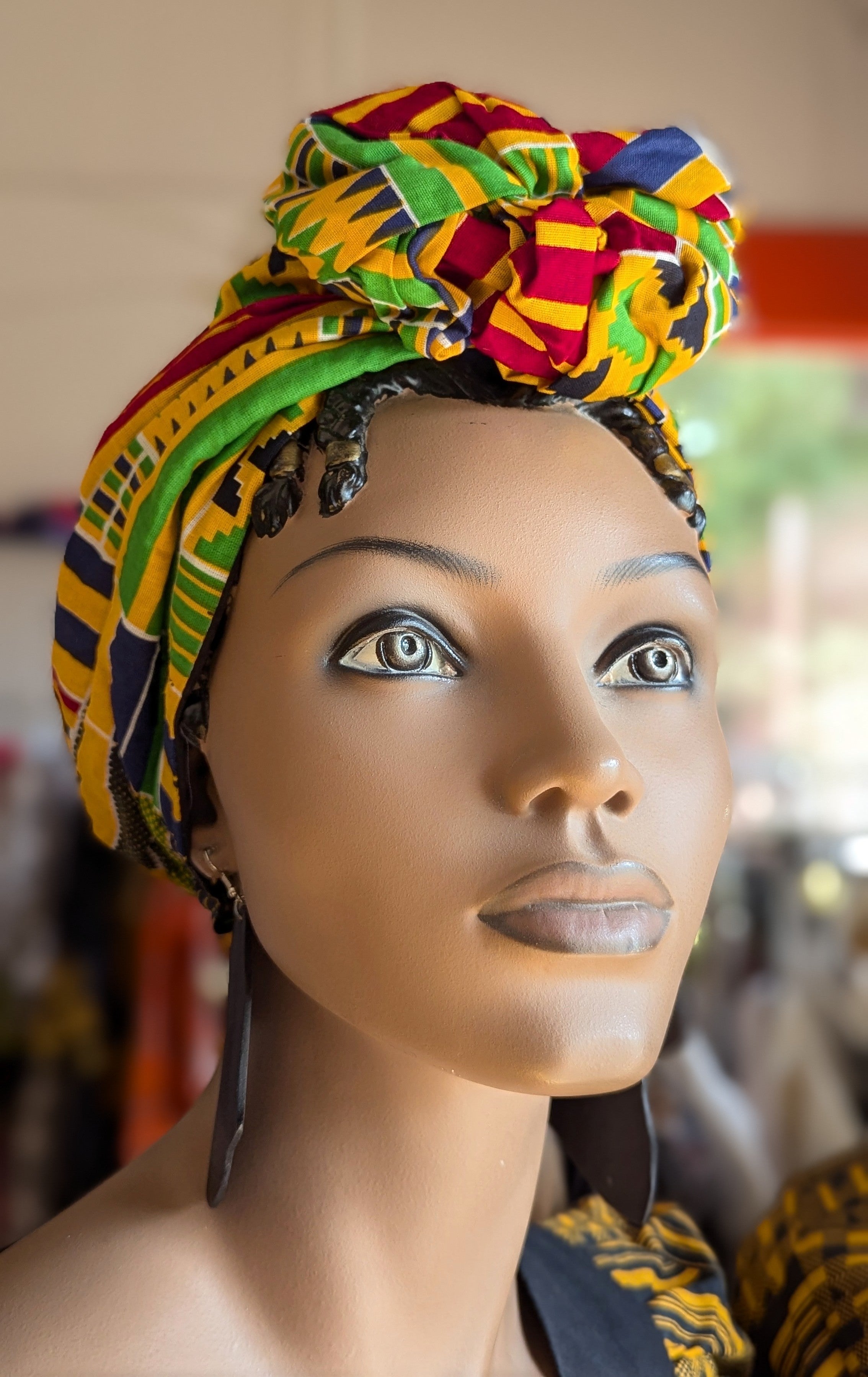 Kente African print Pre-tied hat with Brooch design