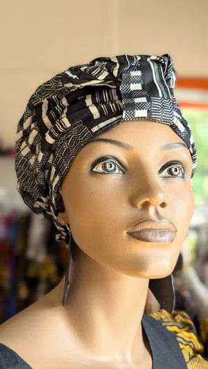 Black White Pre-tied head wrap Ghana